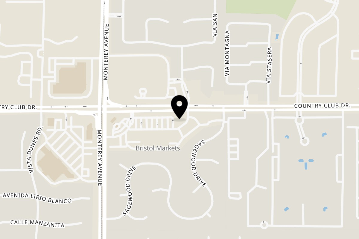 Map showing the location of Athena Gyro on 73121 Country Club Dr in Palm Desert